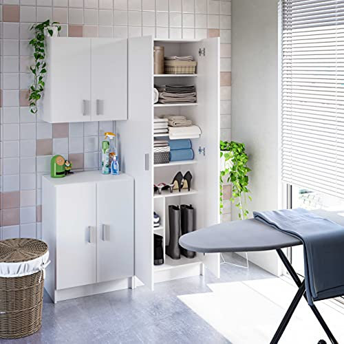 Miroytengo Composición 3 Armarios Auxiliares Color Blanco Multiusos Despensa Cuarto Colada Productos Limpieza Almacenaje