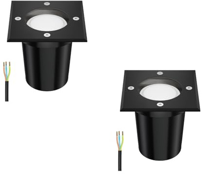 ledscom.de 2 Stück Bodeneinbauleuchte RELI für außen, IP67, schwarz, eckig, 11 x 11cm inkl. LED Lampe 630lm warmweiß