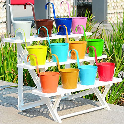 WKLSSRH 12er-Set Hängender Metall-Blumentopf mit Abnehmbarem Griff Haken - Bunt - Für Sukkulenten, Kakteen und andere kleine Pflanzen - Indoor/Outdoor - 4 Zoll - Mehrfarbig