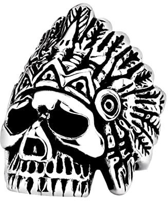 Homxi Bague Punk pour Homme,Bague Crâne Rétro Anneau Acier Inoxydable Homme Argent Noir Bague Homme Taille 70