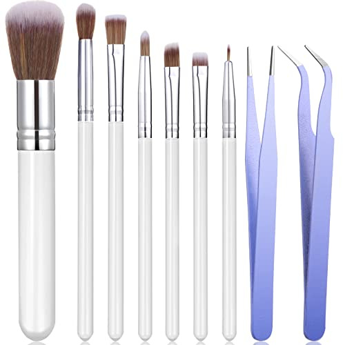 Sinmoe 10 Pieces Cake Candy Decorating Brushes Tools Cookie Decoration Brushes Pastry Brush and Stainless Steel Straight and Curved Tip Tweezers Pasta Tweezers for Baking Fondant (Macaron Color)