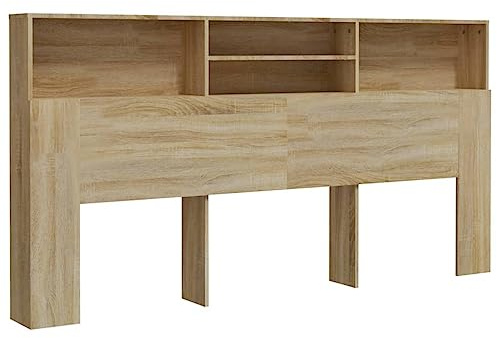 vidaXL Bettkopfteil mit Ablagen und Regal Wand-Kopfteil Bücherregal-Kopfteil Sonoma-Eiche 200x19x103,5cm