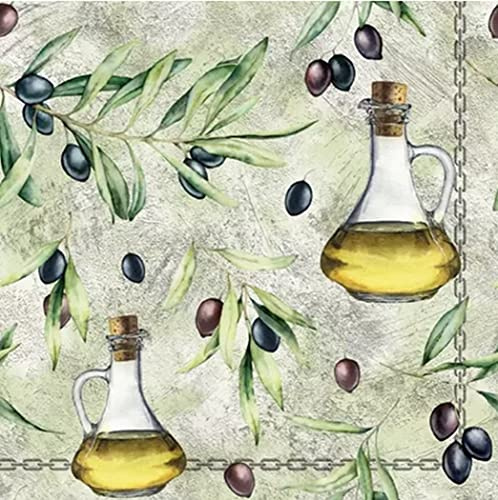Lot de 20 serviettes d'olives noires sur feuilles | huile d'olive | nourriture | méditerranéenne | décoration de table | découpage | technique de serviette 33 x 33 cm