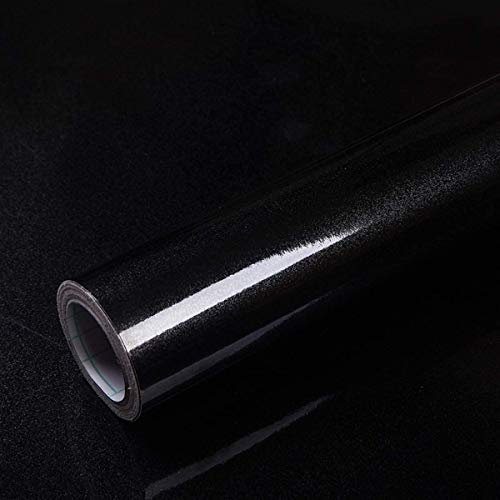 Mercoy 40cm X 300cm Self Adhesive Wallpaper Black Peel and Stick Wallpaper Sticky Back Plastic Vinyl Wrap Film Waterproof Decorative Kitchen Countertops Furniture Sticker Glossy Glitter Effect