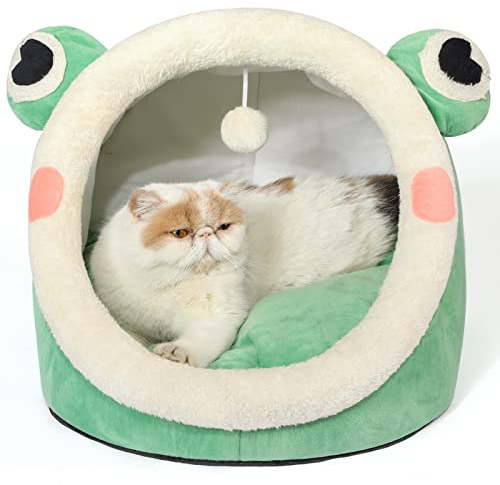 Jiupety Nettes Katzenhöhle, Katzen höhle Katzen bettchen, Katzenbett höhle L (45 cm x 43 cm x 37 cm), Katzenhaus mit rutschfestem Boden, Katzenkorb mit Waschbare Abnehmbare Kissen, Grün