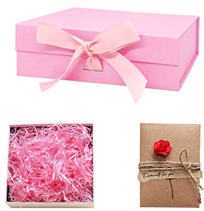 Idota Geschenkbox mit Deckel, Geschenkschachtel Rosa Magnetische Geschenkboxen mit Schleifenband, Grußkarten, Füllmaterial, Geschenkboxen für Hochzeit Geburtstag Weihnachten Jubiläum (Rosa-S)