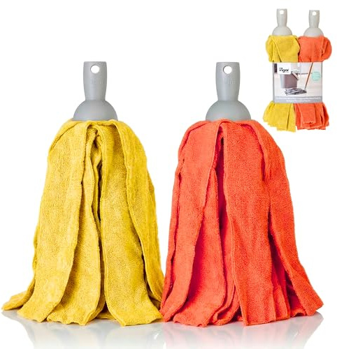 Vigar Recambio Fregona Microfibra Tiras Absorbentes - Pack de 2 - Universal para Palo Fregona, Suelos Delicados, Mármol y Laminado, Mocho para Limpia Suelos y Fregasuelos - Amarillo y Naranja