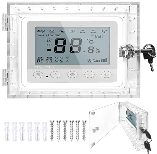 AC Thermostat Lock Box Cover Thermostat Guard with Lock,Universal Thermostat Lock Box with Key,Clear Large Thermostat Guard for Thermostat on Wall,AC Thermostat Cover with Lock for Home Office (1)