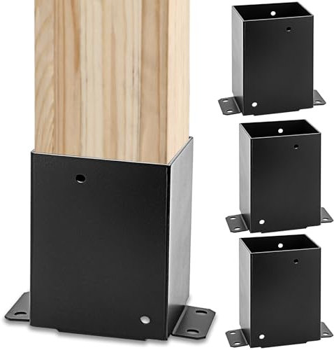 Base de poste de 4 x 4, base de poste de cubierta (tamaño interior de 3.6 x 3.6 pulgadas), soporte de poste de acero grueso con recubrimiento en polvo negro para terraza, pabellón, valla, poste