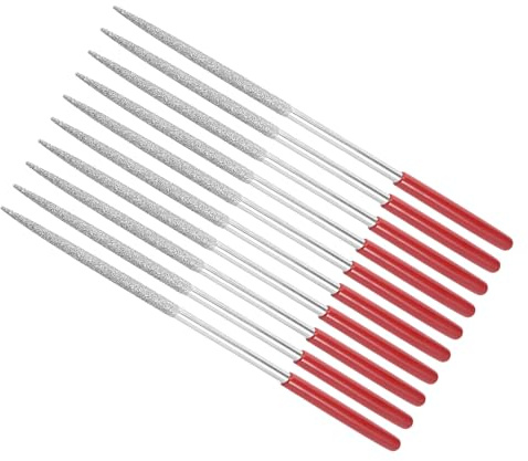 CoCud Lima de Aguja Recubierta de Diamante Grano 150 Vástago de 5mm Longitud de 180mm Herramienta de Afilado de Limas Redondas de Diamante para Metal Vidrio Piedra 10 Piezas