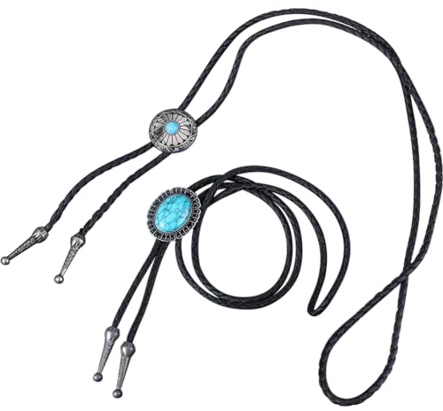 GORGECRAFT 2 stilar Vantage Bolo Tie Cowboy läder turkos sten slips västerländsk indian retro rep rep hänge halsband för kostymtillbehör herr dam, svart, 104 cm 106 cm