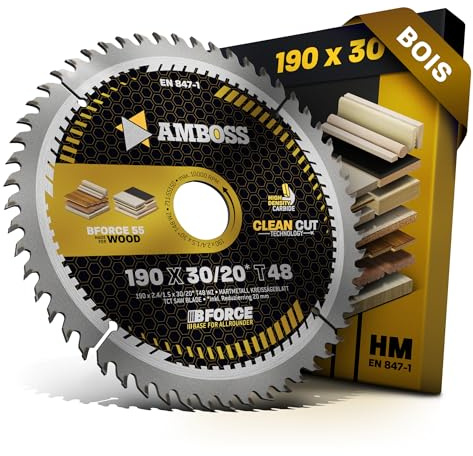 HM Kreissägeblatt 190x30 20 Z48 Wechselzahn für Holz - Feinschnitt. AMBOSS WERKZEUGE® Sägeblatt 190mm +Reduzierring 20 30mm. 190x30 190x20 komp. zu Bosch GKS 190. GKS 65 Metabo KS66 DWE576 DWE575 uvm.