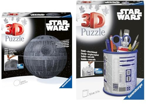 Ravensburger 3D Puzzle 11555 - Star Wars Todesstern - 540 Teile - Puzzleball für Erwachsene und Kinder ab 10 Jahren & 3D Puzzle 11554- Utensilo Star Wars R2D2-54 Teile