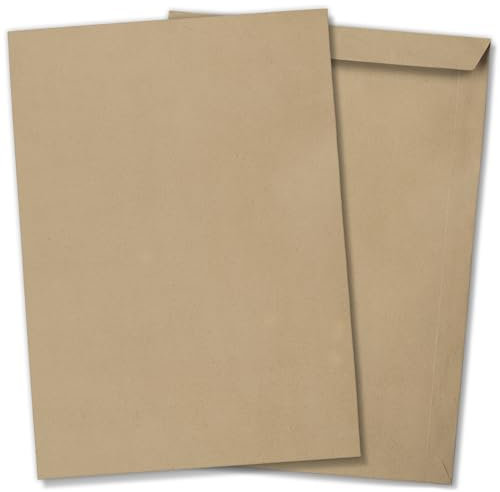 Einladungskarten Manufaktur Hamburg 50 x Briefumschläge ohne Fenster DIN C4 für A4 (229 x 320 mm), gerade Klappe, selbstklebend, braun, 110 g/qm Bewerbung und Dokumente