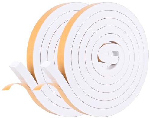 Kikerike Self Adhesive Foam Tape Weatherstrip 1/2in x 1/2in x 16.5Ft High Density Foam Insulation Strips Seal Weather Stripping with Strong Adhesive for Door and Window Sound Isolation Soundproofing