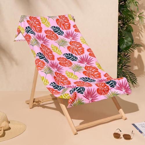 Dreamscene Swim Towels for Adults Kids Pink Leaf, Microfibre Swimming Towel Super Soft Quick Dry Towel Summer Beach Holiday Essentials Gym Towel Men, 71cm x 152cm