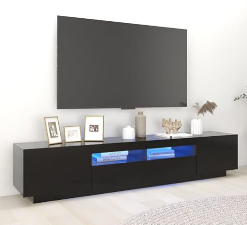 Gecheer Meuble TV avec grand espace de rangement LED RGB Design classique Meuble TV avec lumières LED Noir 200 x 35 x 40 cm