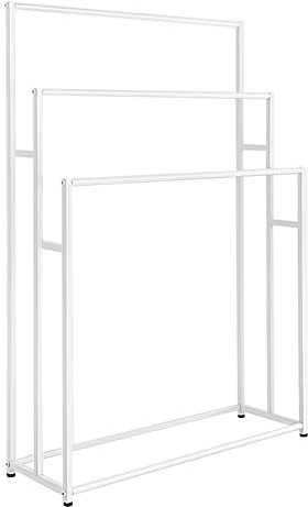 ROGONPDK Porte-serviettes sur pied à 3 étages - Grand porte-serviettes autoportant à 3 étages - 75 x 25 x 110 cm - En métal - Blanc