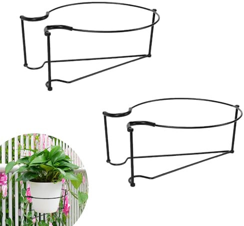 Hanging Plant Holder for Balcony Railing - Metal Planters Stand, Iron Rack Shelf, Outdoor Baskets for Pots - Detachable (2PCS)