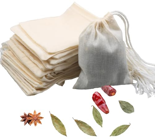 10Pcs Reusable Tea Filter Bag, Soup, Bone Broth Brew, Spice, Muslin Strainer, Natural Unbleached Cotton Cheesecloth Bags for Cold Brew Coffee (3x4inch)