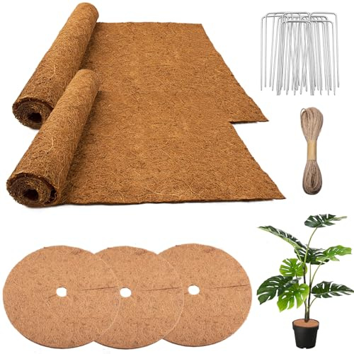 2 Rollen 100*40cm Kokosfasermatte und 3 Stück 40cm Kokosmatte Winterschutz für Pflanzen, Frostschutz Pflanzen, Winterschutz für Kübelpflanzen, Baumstamm Schutz, Pflanzenabdeckung Frostschutz