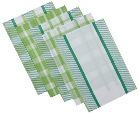 Charlotte Andersen Cotton Rich Soft Kitchen Tea towels Dish Cloths 5 Pack Quick Dry, Ultra Absorbent and Machine Washable 78cm x 44cm (GREEN)