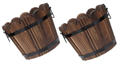 KITANDOVE Blumentopf-pflanzkasten-Set Rund Aus Holz Pflanztopf Für Den Garten Gemüseanbau 2-teiliger Griff