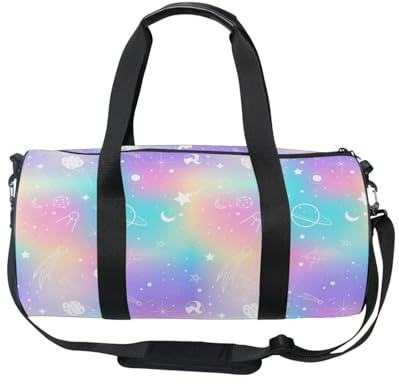 Mnsruu Bolsa deportiva de gimnasio con correa para el hombro para mujeres y hombres, planeta en arco iris, bolsa de lona para entrenamiento de viaje con compartimento para zapatos para pasar la noche,