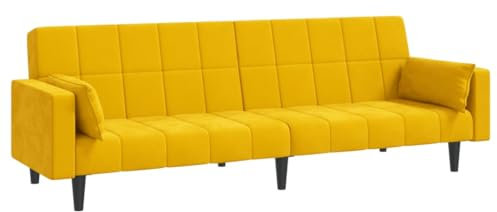 HETFTJN Recamiere Sofas Wohnzimmer Couch Lounge Sofa - Schlafsofa 2-Sitzer mit 2 Kissen Gelb Samt für Jugendzimmer Büro Schlafzimmer Sitzzimmer
