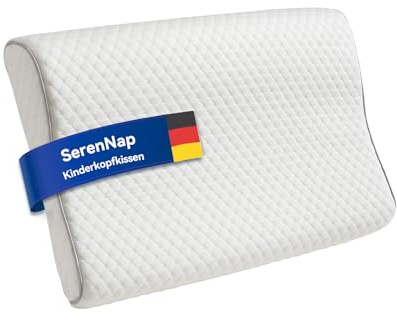 SerenNap Cuscino per bambini da 3 a 10 anni, ergonomico, in memory foam, con rivestimento in cotone Öeko-Tex, 30 x 51 x 4/6 cm, 2 diverse altezze