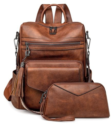 BOHJPIS Frauen Rucksack Wasserdicht Anti-Diebstahl Leichtgewicht PU Mode Reisen Mehrzweck Umhängetasche Handtasche Rucksack (Dunkelbraun)