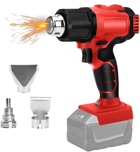 Cordless Heat Gun Compatible with Milwaukee 18V Battery, 4 Nozzles | Brushless Motor, 2 Temperature Setting, Max 932°F(500°C) , Overload Protection, for Shrink Tubing Crafts Resin, No Battery