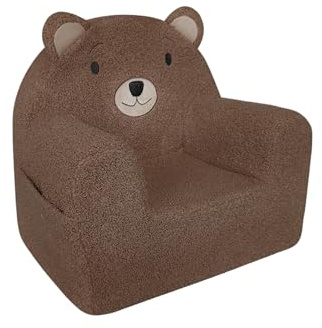Izabell® Kindersessel in Bärenform aus Teddystoff – Bequemer Sessel und Spielsofa für Kinderzimmer – Ergonomischer Kindersitz mit Schaumstofffüllung – Kuschelig, Sicher und Leicht (Braun)