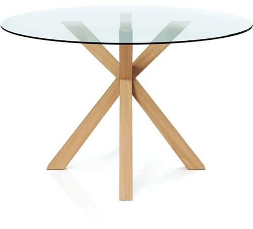 Iconik Interior Tavolo da pranzo rotondo, 120 cm, in vetro, colore: Tauwa naturale