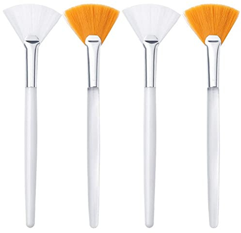 Professional Face Mask Brush Set, White and Orange Fan Applicators, Synthetic Bristles, 12.5cm Length, 4 Pack