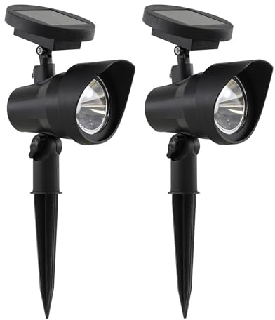 GEEZY Adjustable Solar Spot Lights with Stakes Set of 2 – Warm White LED, Black, Auto On/Off Dusk-to-Dawn, Water & Weather Resistant – Solar Garden Lights for Outdoor Path, Patio, Lawn, Pool