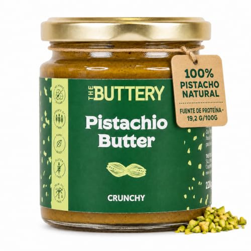THE BUTTERY Crema de Pistacho Crunchy 220g – 100% Pistacho Natural | Pistachio Butter con Trozos Crujientes | Sin Azúcar Añadido ni Aceite de Palma | Fuente de Proteína | Sin Gluten | Producto Vegano