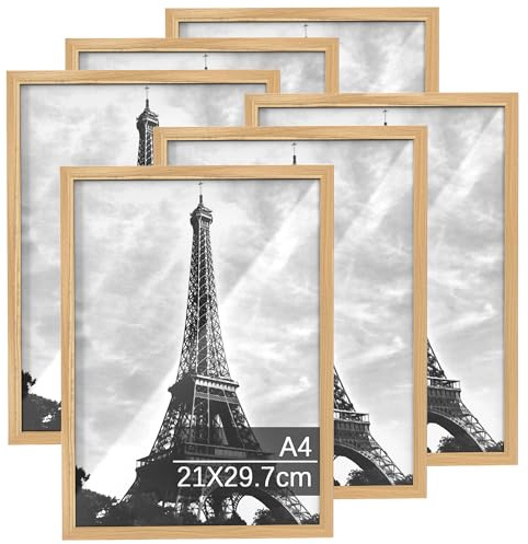 Alyoen Bilderrahmen Din A4 6er-Setm, Holz Rahmen(21 x 29,7 cm), Bilderrahmen Kinderzeichnungen A4 für Fotos, Bilder, Poster,Holzmaserung