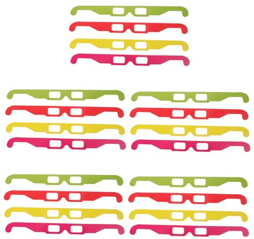 DIYEAH Gafas De Cartón 3D para Películas 3D Anaglifo para Adultos y Niños Diseño Plano y Ligero Uso Cine y Festivales Pack De 20 Unidades Colores Rojo Amarillo Verde y Rosa