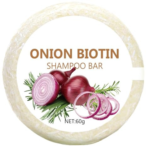 Oignon Shampooing Savon 60g, Onion Biotin Shampoo Bar, Mousse Douce Contrôle Frisottis Conditionneur Purifiant Nourrissant Adultes Hommes Femmes Adolescents