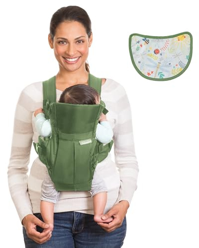 Infantino Swift Classic Baby Carrier, 2 Ways to Carry with Wonder Cover Bib, Adjustable Strap, Registry Essential, Baby Carrier for Newborn to Toddler 3,18-11,79kg, Olive
