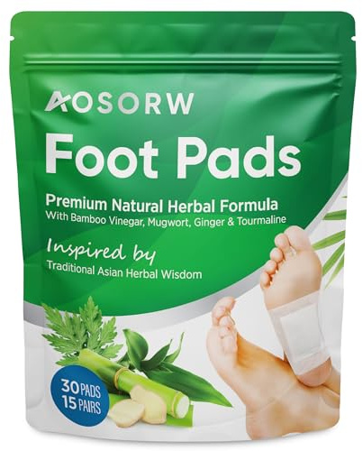 AOSORW Natural Foot Pads - Ginger Mugwort Bamboo Vinegar - Relieves Stress and Fatigue - 30 Pads