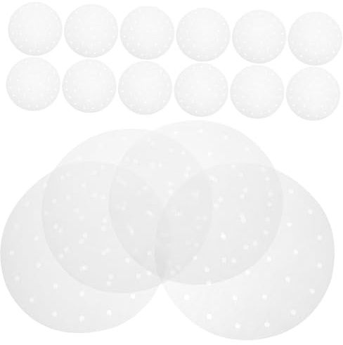 Homoyoyo 100pcs Bamboo Steamer Paper Liners Non-Stick Air Fryer Mat Round Shape Greaseproof Liners for Steaming Cooking Safe Food-Grade Parchment Compatible with Air Fryers