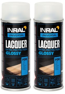 INRAL Acryllack Spray – Schnell Trocknendes Glanzend Klarlack Spray Wasserfest 2x400 ml - Idealer Sprühlack für Acryllackierung - Hitze- und Kratzfester UV Lack für Heimwerker, Handwerker und Künstler