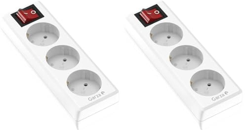Garza Power - Regleta de 3 enchufes | Sin Cable | con Interruptor | Ladrón múltiple | Protección infatil | Color Blanco (Paquete de 2)