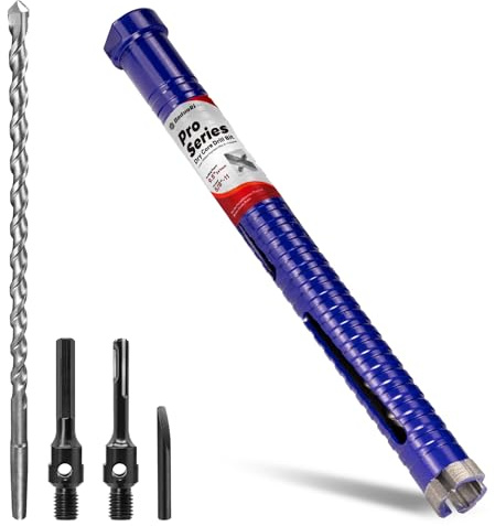DaduoRi 1 Core Drill Bit with Pilot Bit & Adapters(SDS Plus and 1/2 Hex), 5/8-11 Thread, 9.5 Depth, Upgraded-Welded Segments Diamond Core Bits for Concrete, Masonry, Brick, Stone