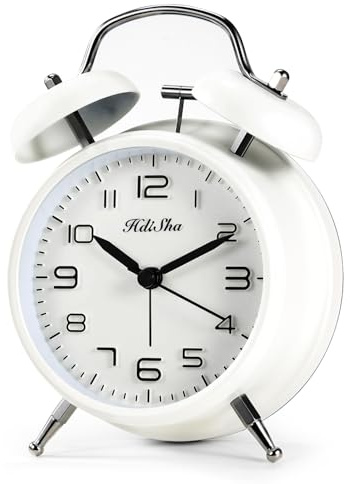 Hdisha Loud Alarm Clock for Heavy Sleepers, 6 inch Battery Operated Twin Bell Alarm Clock with Night Light & Snooze, Silent Non Ticking Analog Small Clock Decor for Bedroom, Bedside, Living Room