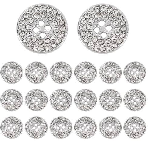 ANNASAMDO 15 Stück Strass Knöpfe 23mm Silber 4 Loch DIY | Funkelnder Kristall in der Mitte. Stabile 4-Loch-Befestigung. Glatte Kanten garnschonend. Für Cardigans Mäntel Taschen.