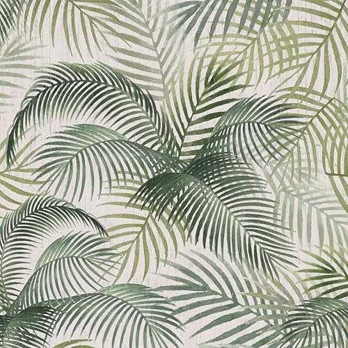 ANBILILA Self-Adhesive Wallpaper, Vintage Wood Grain Tropical Jungle Palm Leaf Peel and Stick Contact Paper, 44x500CM Botanical Floral Removable Wallpaper Deco Film for Wall Sticker