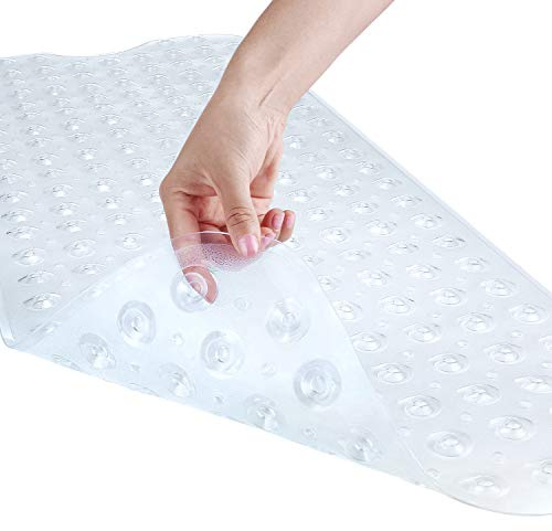 YINENN Bath and Shower Safety Mats 40x16 inch, Non Slip with Suction Cups for Bathroom Stall and Tub Floor, Extra Large and Machine Washable, Drain Holes Keep Bathtub Clean, Clear